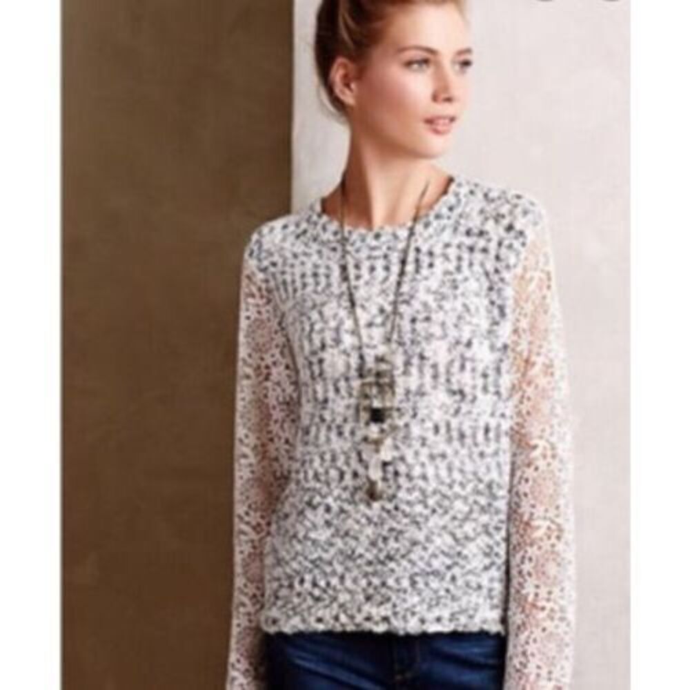 Anthropologie Top Pullover Sunday In Brooklyn Lace Sleeve Sweater Size‎ XS/M
